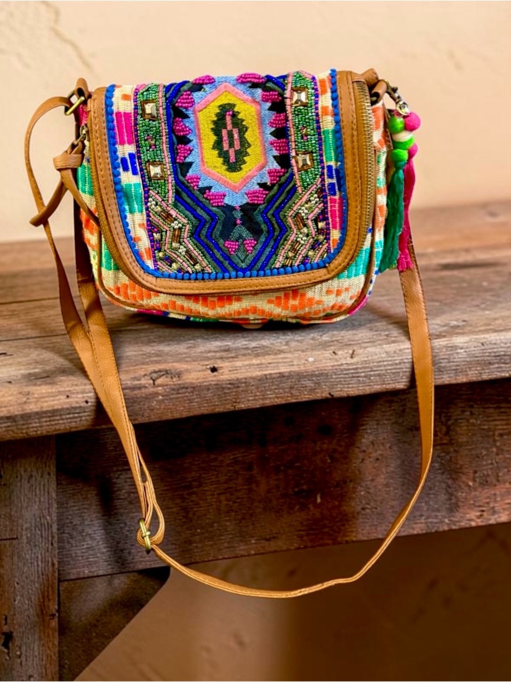 Aldo Boho Western Embroidered Crossbody Bag in Multicolor
